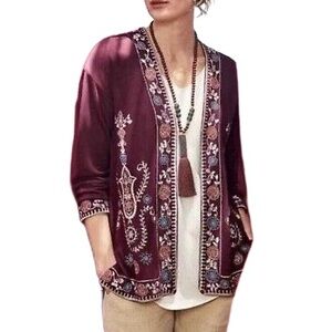 Soft Surroundings Old Money Asian Inspired Embroidered Open Front Cardigan XL